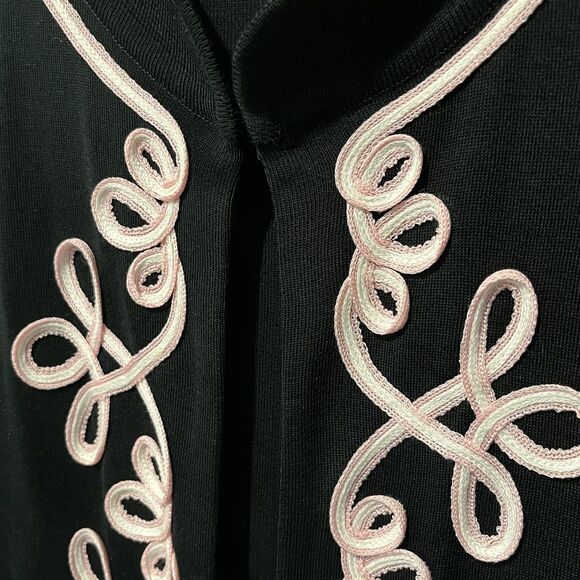 Ming Wang Cardigan Women's XL Black Knit Pink Appliqué Sweater Jacket Eclectic - Picture 3 of 8
